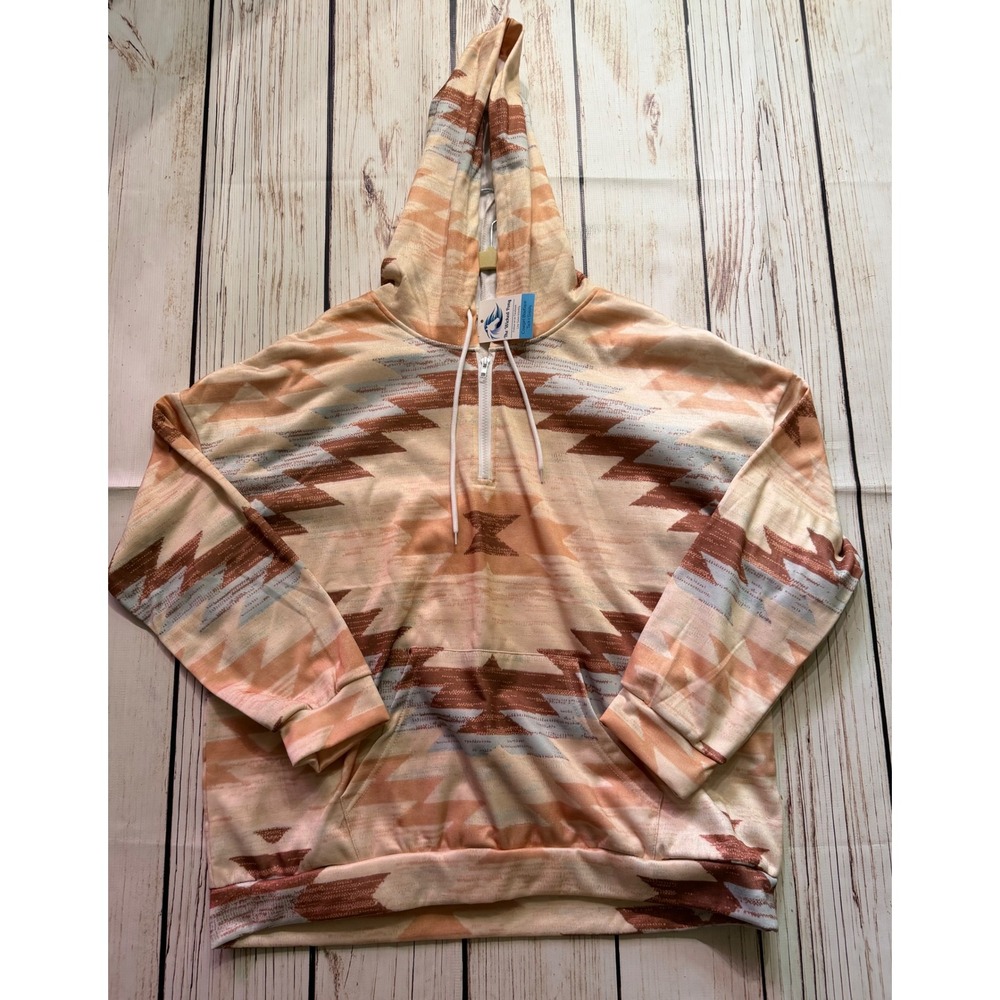 Southwestern Tribal Print Quarter Zip Hoodie Peach Terracotta 4X NWT